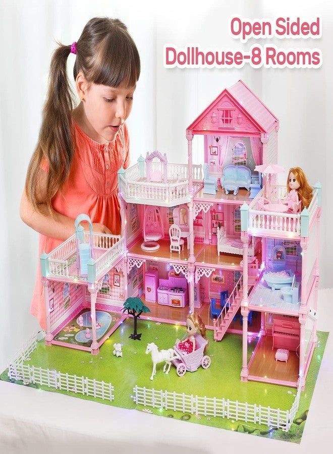 Junona Dollhouse for 3-10 Year Old Girls, 11-Room Doll House with Lights, Steam Chimney, Garden, Furniture, Accessories, and Doll, DIY Pretend Play Kit, Gift for Girls - Pink - Image 3